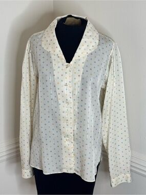 80’s Evan Picone Cream Polka Dot Button-Down Shirt